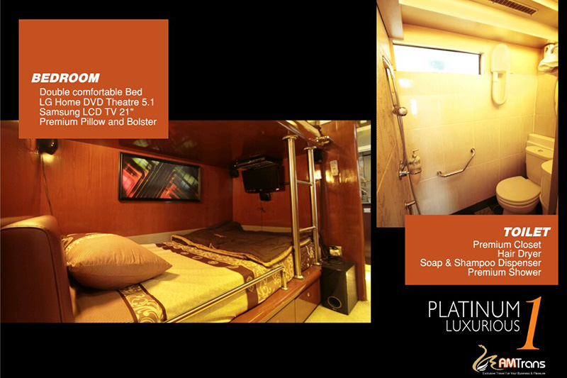 toilet dan kamar tidur bus newah AMTrans Platinum 1 Luxurious